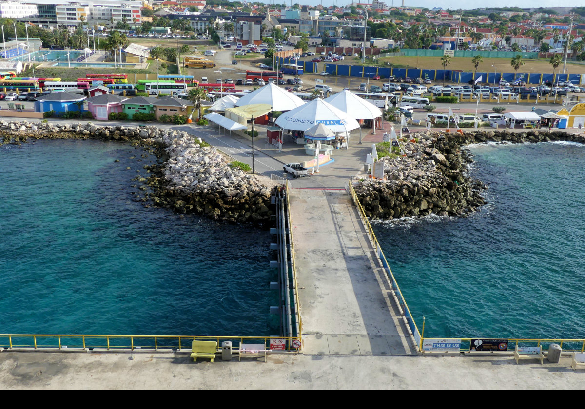 View of the dockside welcome area from the balcony of our suite.  