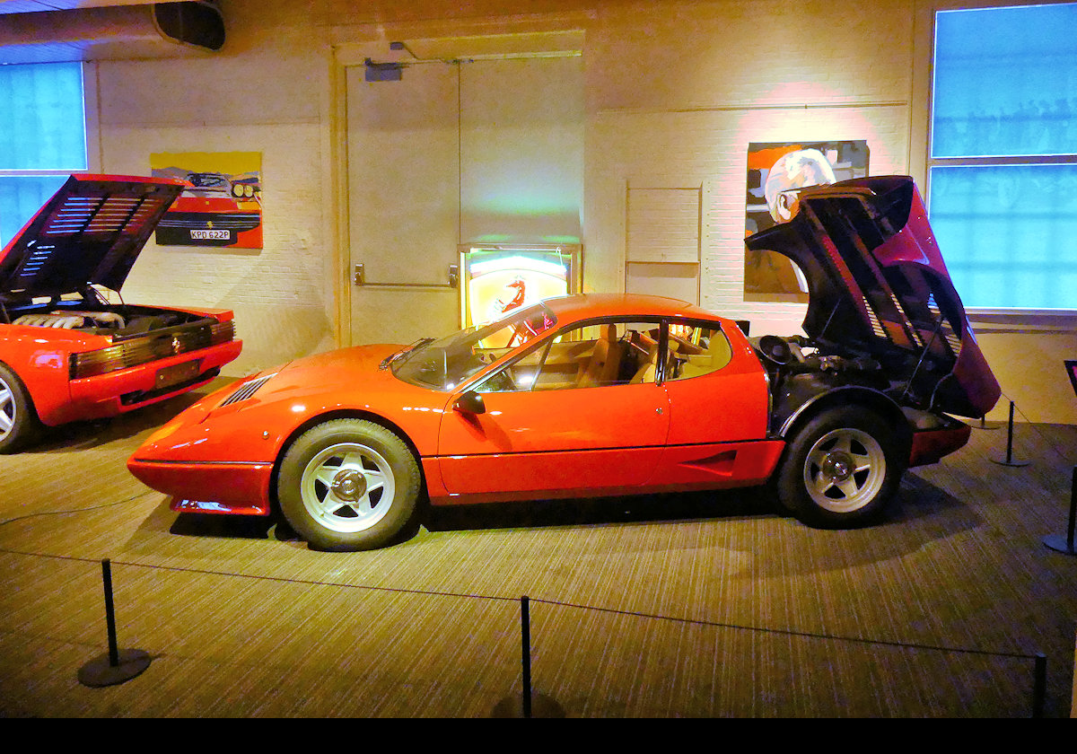 1982 Ferrari 512 Berlinetta Boxer with the tail of a 512 Testarossa just showing on the left.  Click the image for more informatiom.