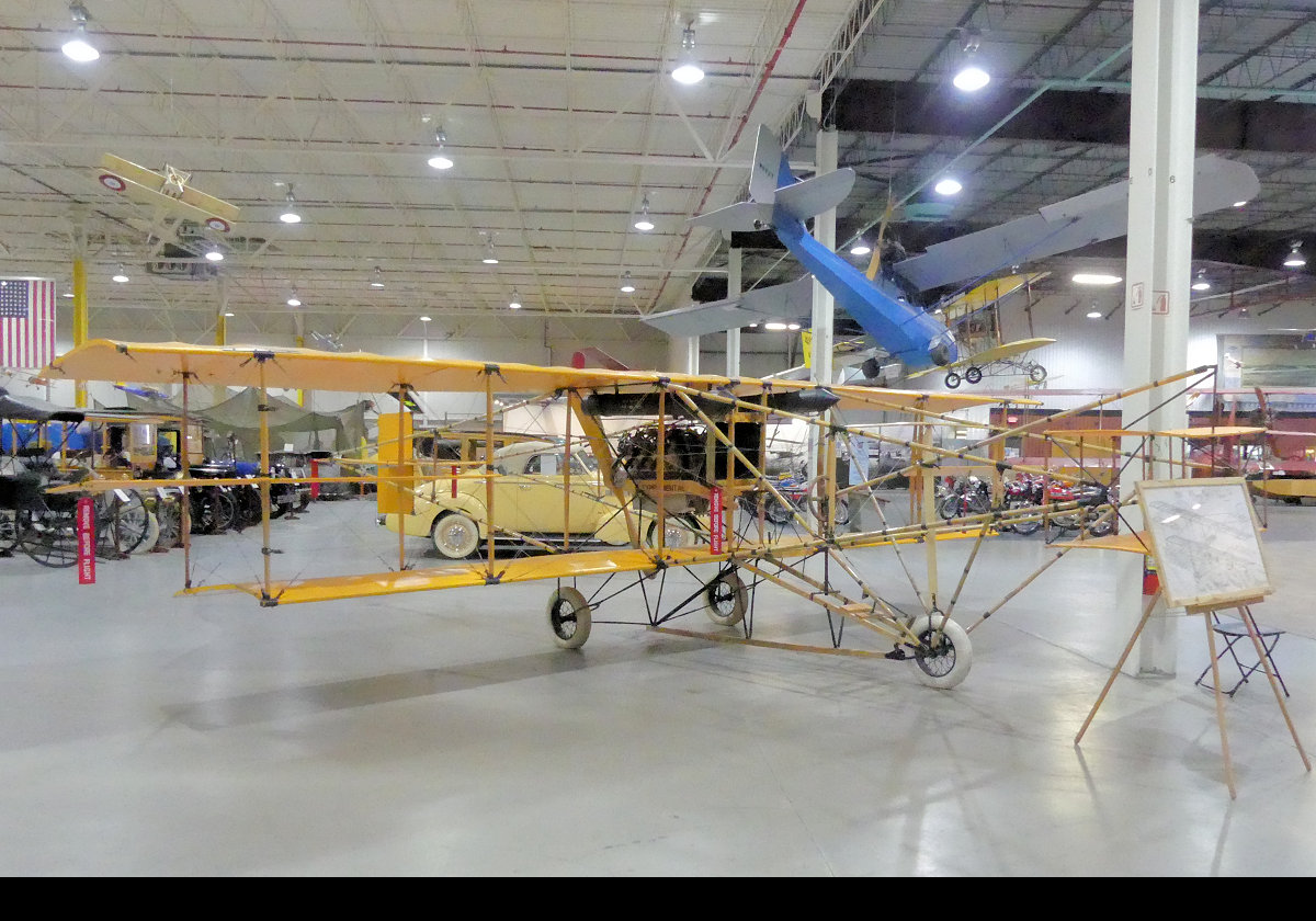 Front view of the Curtiss-Wright "Chicago" Pusher, 1929. After being on display for a short time at the Curtiss Airport in Glenview, Illinois, it went on display at the 1933 World's Fair & then to the Chicago Museum of Science & Industry for 60 years before coming to the Curtiss Museum in 1993.  Click the image to see the rear view showing the pusher..