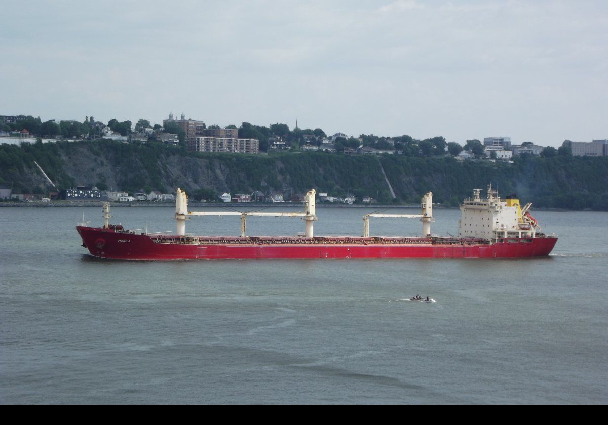 The vessel Orsula, based in Majuro the capital of the Marshall Islands, heading on the St Lawrence River.